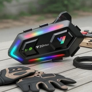 บลูทูธติดหมวกกันน็อครุ่น Y20 MAX เวอร์ชันบลูทูธ 5.3 อินเตอร์คอมพร้อมไฟ RGB แบตเตอรี่ 1000mAh สําหรับนักขี่มอเตอร์ไซค์