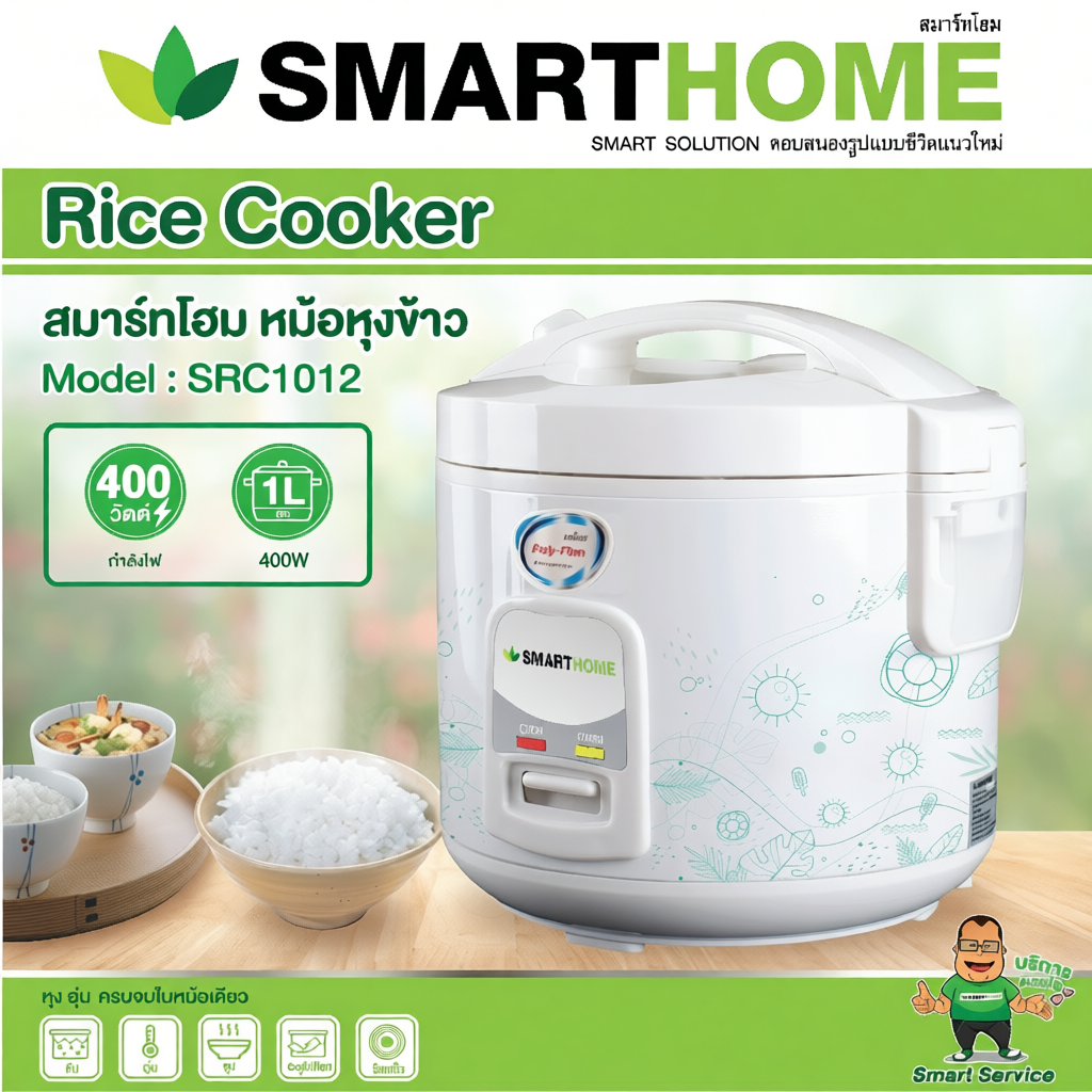 SMART HOME หม้อหุงข้าวอุ่นทิพย์ 1.0 ลิตร รุ่น SRC1012