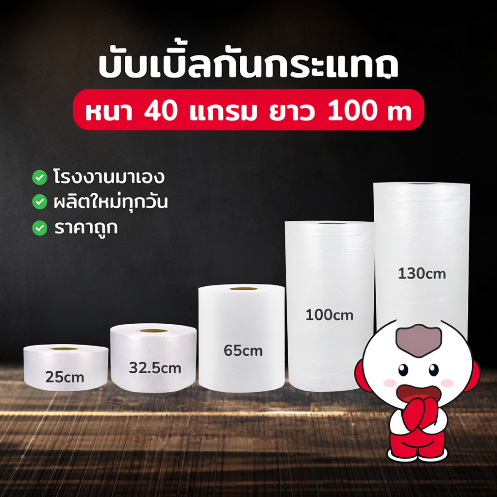 BIINGO Air Bubble บับเบิ้ลกระแทก สำหรับห่อสินค้า ความหนา 40แกรม ยืนยัน แกรมตรง เมตรเต็ม