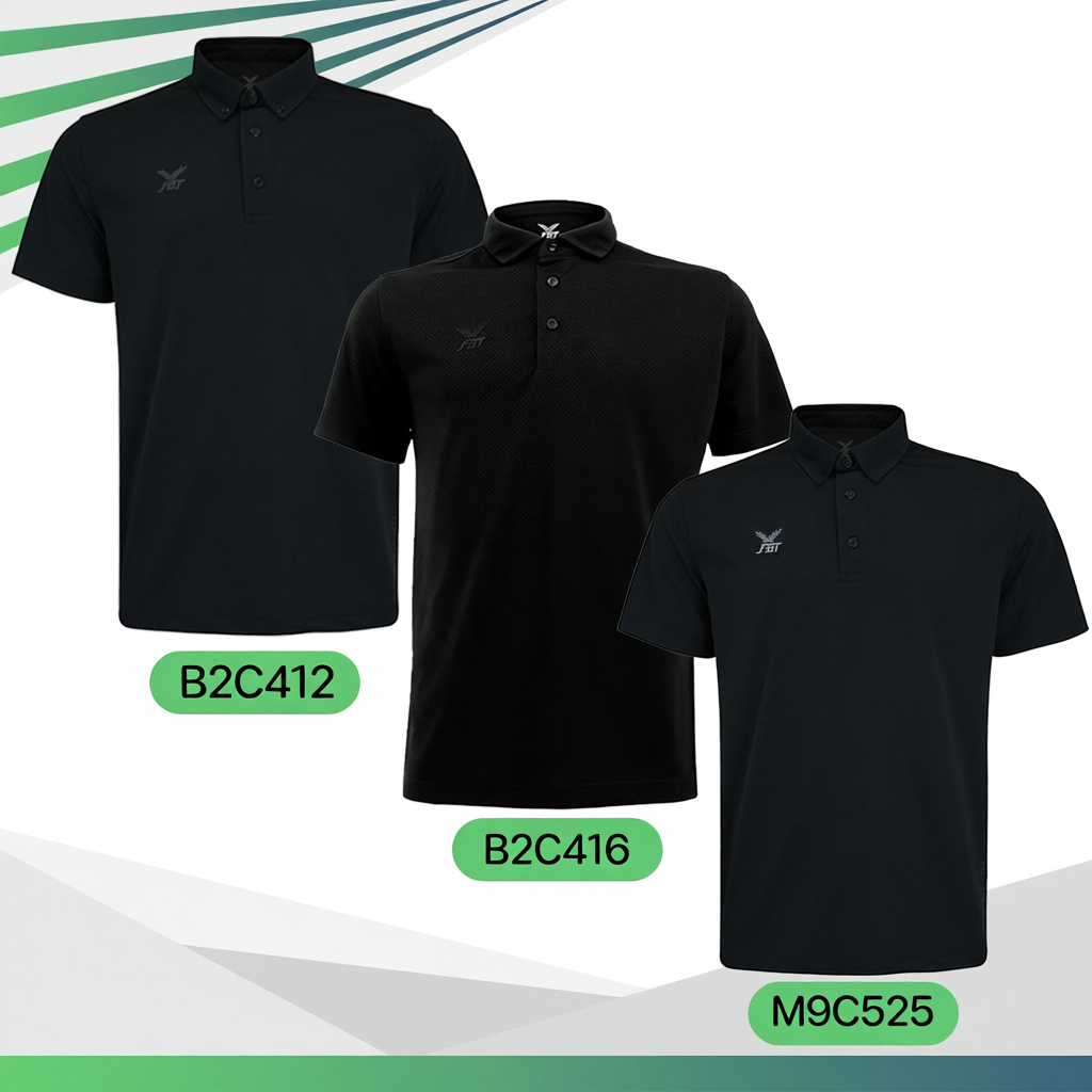 เสื้อกีฬา เสื้อโปโลคอปก FBT รุ่น B2C412 และ M9C523 และ M9C525 ติดกระดุมปลายปกเสื้อ