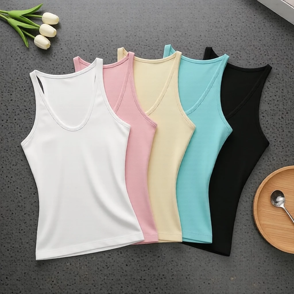 เสื้อสายเดี่ยวเข้ารูปสําหรับผู้หญิง มีฟองน้ําซับในแบบในตัว สีแคนดี้ รุ่น 892#
