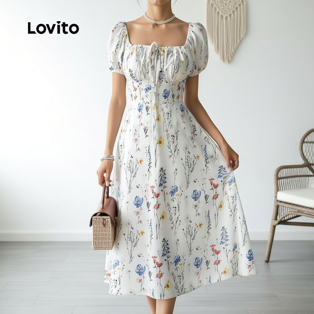 Lovito เดรสผู้หญิงแบบลําลอง มีซิป สําหรับฤดูใบไม่ผลิและฤดูร้อน LBL30212