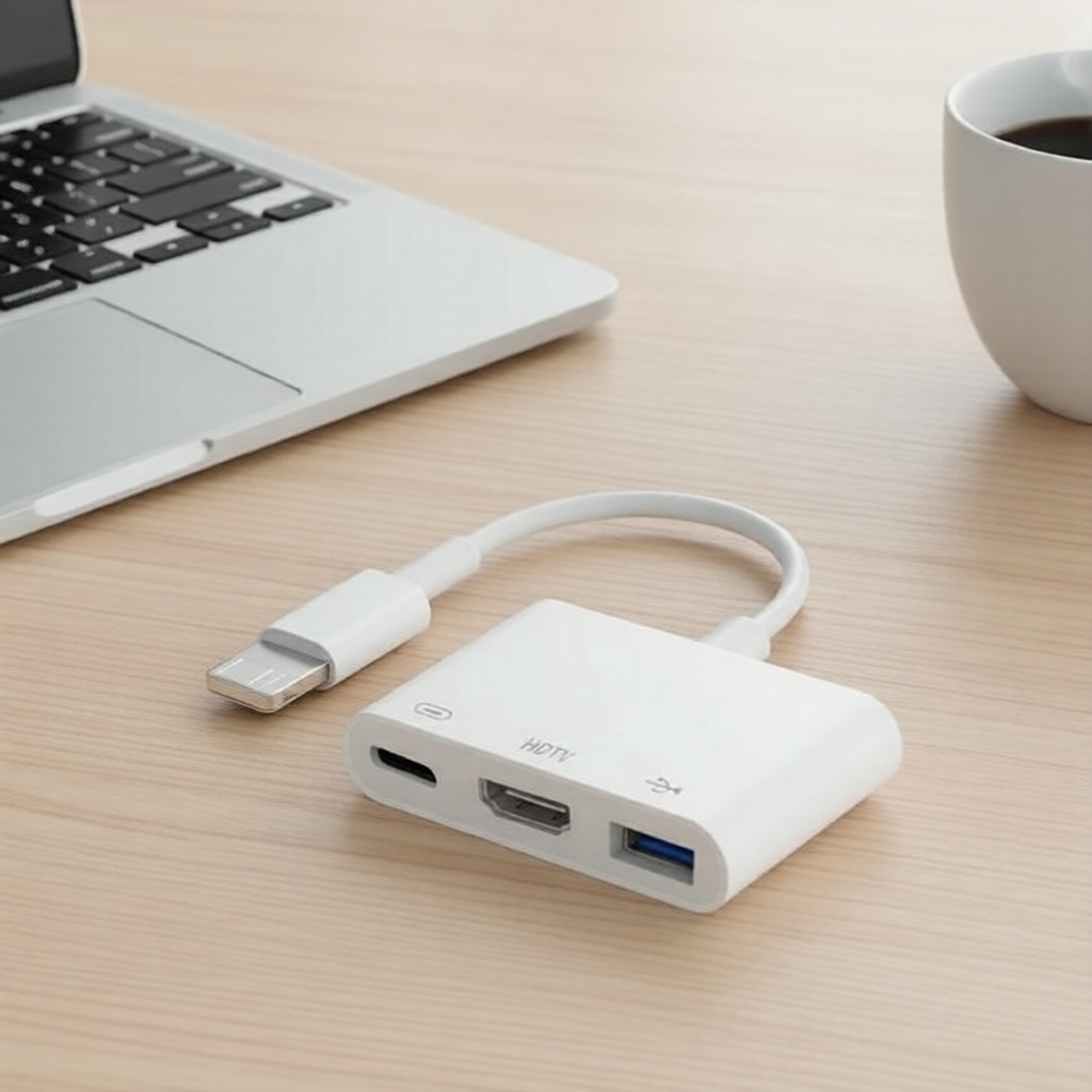 อะแดปเตอร์ OTG 3-in-1: Lightning to HDMI/USB/ชาร์จ สําหรับ iPhone, ซิงโครไนซ์วิดีโอเสียง HD