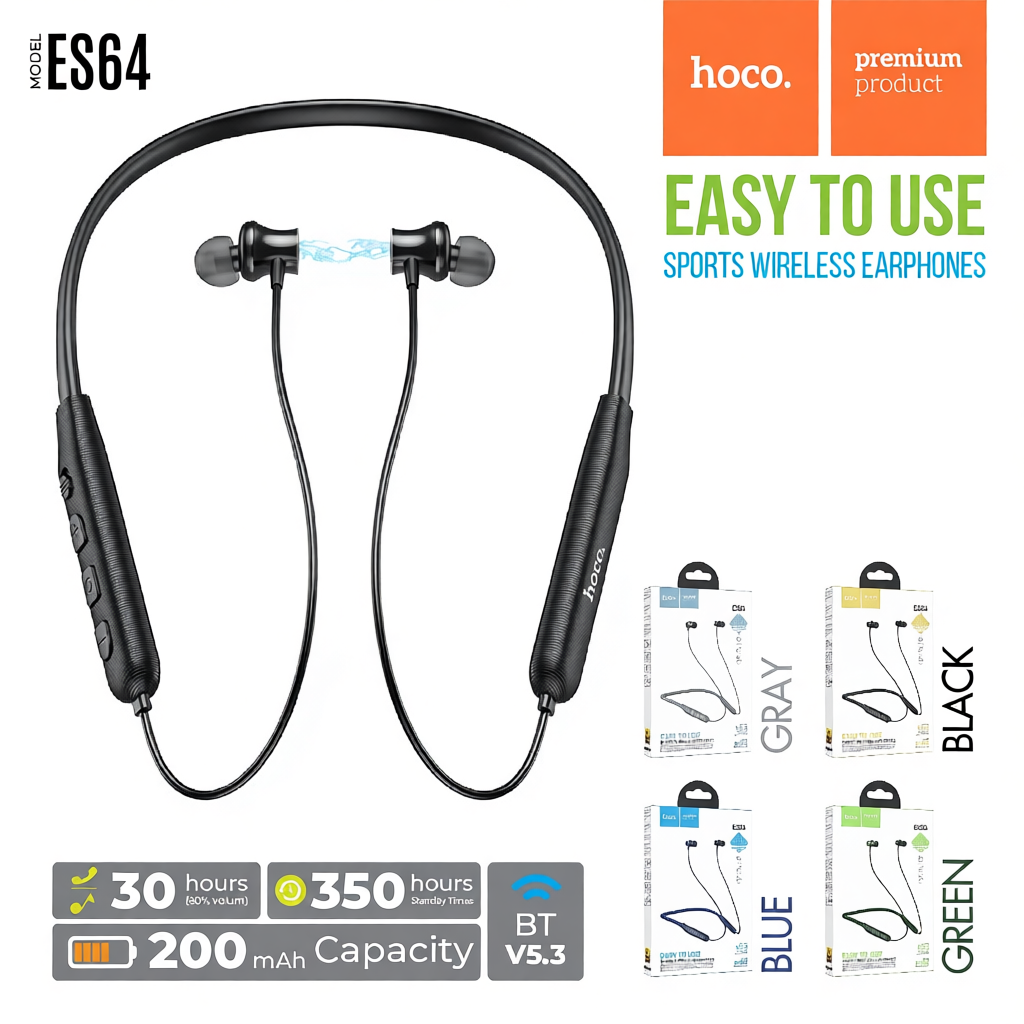 HOCO ES64 ES51 หูฟังไร้สาย หูฟังบลูทูธV5.3 หูฟัง คล้องคอ เสียงดี เบสแน่น sport wireless earphones