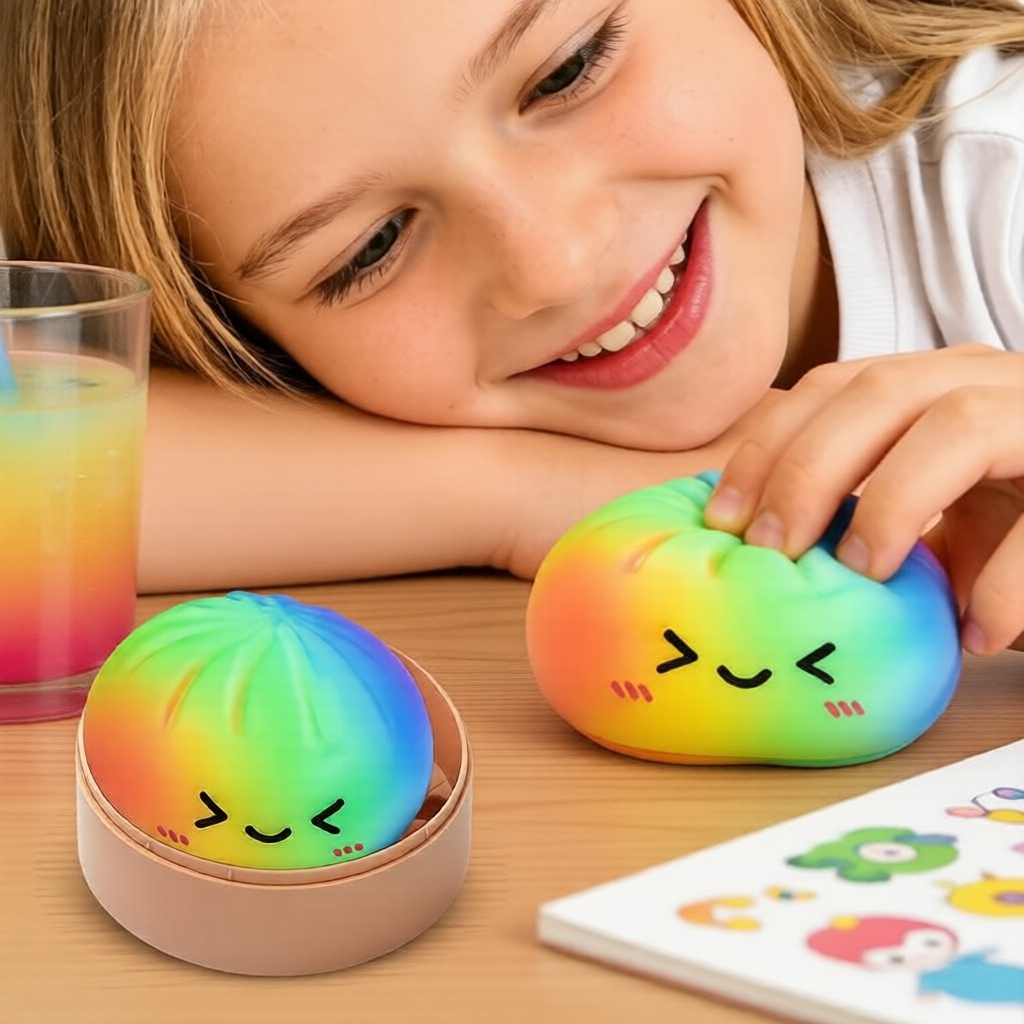 Rainbow Bouncy Baozi Squishy - ของเล่นบีบคลายเครียดน่ารักสมจริง 1 ชิ้น