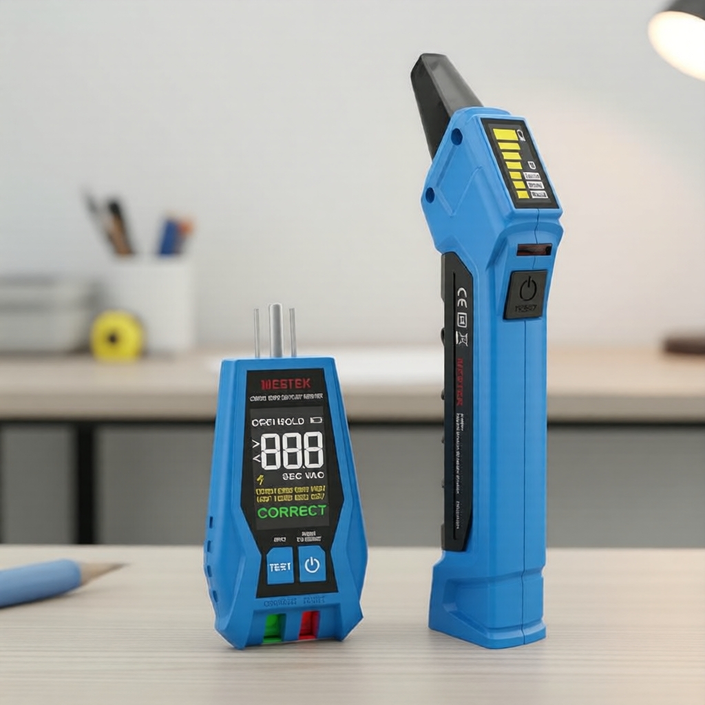 ตรวจจับวงจรไฟฟ้าและเบรกเกอร์ CBF01, ปลั๊ก US 120V, เครื่องวัดปลั๊ก GFCI, ไฟแสดงสถานะล็อก, มาพร้อมเครื่องส่งและเครื่องรับสัญญาณ