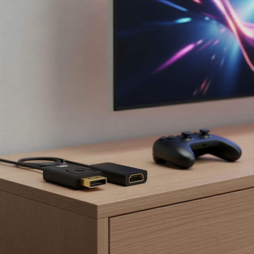 อะแดปเตอร์แปลงสัญญาณภาพแบบถักจาก DisplayPort เป็น HDMI ความละเอียด 4K 30Hz HENAWA VC743 ใช้ได้กับแล็