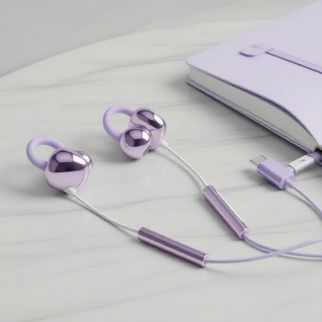 หูฟังแบบหนีบหู สีม่วง NEWMSNR ชนิดมีสายเชื่อมต่อแบบ Type-C เบสแน่น กันเหงื่อ เสียงไฮไฟ