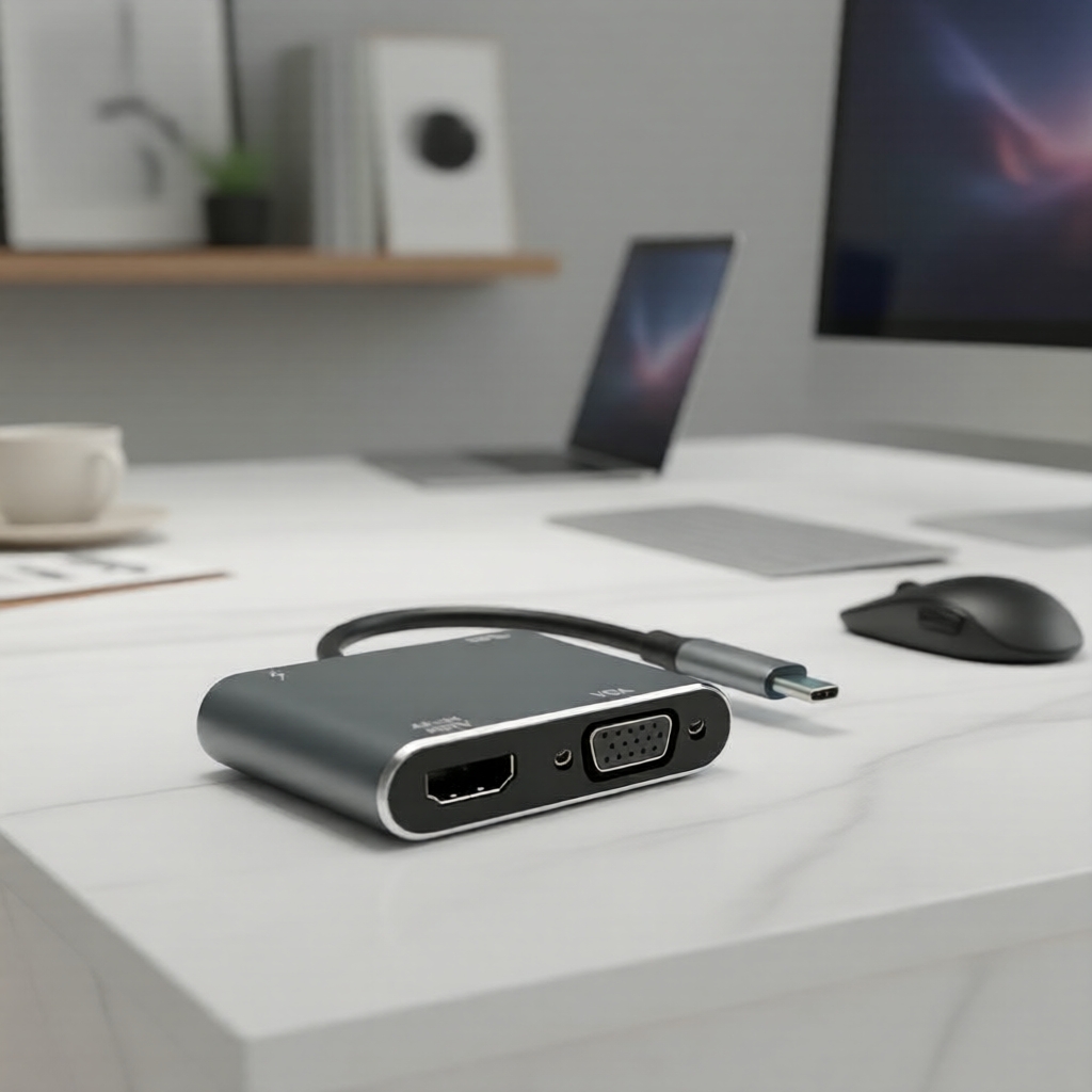 ฮับ 4-in-1 Type-C ไปยัง HDMI 4K, VGA, ดิจิทัล AV พร้อมจ่ายไฟ PD สําหรับ MacBook, PC, Pro, Elite