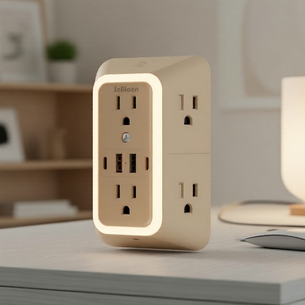 ตัวแปลงปลั๊กไฟพร้อมป้องกันไฟกระชากและไฟกลางคืน: 6 ช่อง AC + 4 ช่อง USB, เซ็นเซอร์ 3 ระดับ เหมาะสําหรับบ้าน/เดินทาง/ออฟฟิศ