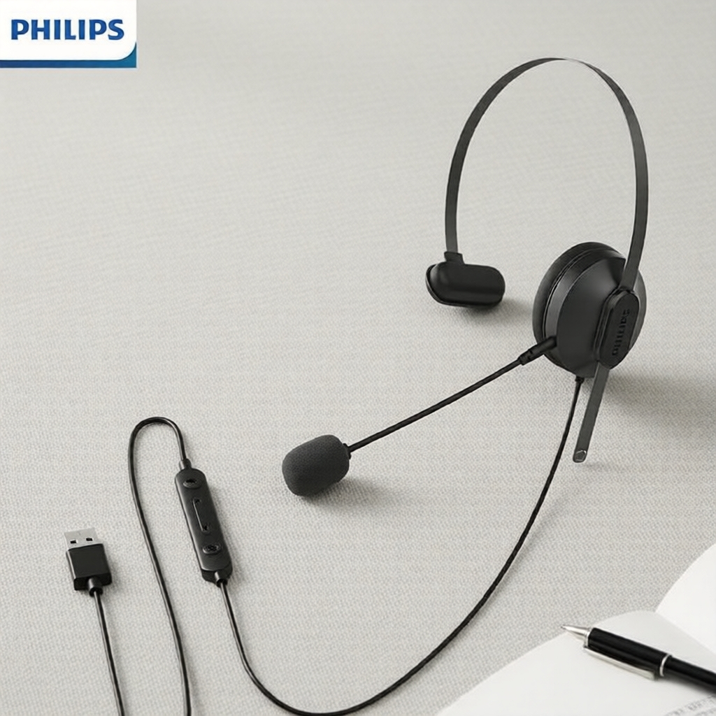 หูฟังไมค์บูมมีสาย PHILIPS รุ่น SHM1028 มาพร้อมไดร์เวอร์ 30 มม. ลดเสียงรบกวน ครอบหูด้วยหนัง PU ใส่สบา