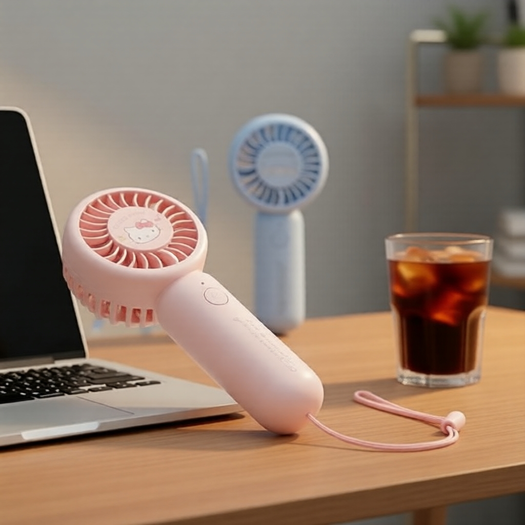 MINISO  Sanrio ตัวละครซีรีส์ พัดลมพกพาขนาดกะทัดรัด 1200mAh (ซินนาม่อนโรล & เฮลโลคิตตี้) ชาร์จได้ พลังลมแรง เสียงเงียบ ขนาด 13.8 ซม. × 6.3 ซม. × 4.5 ซม.