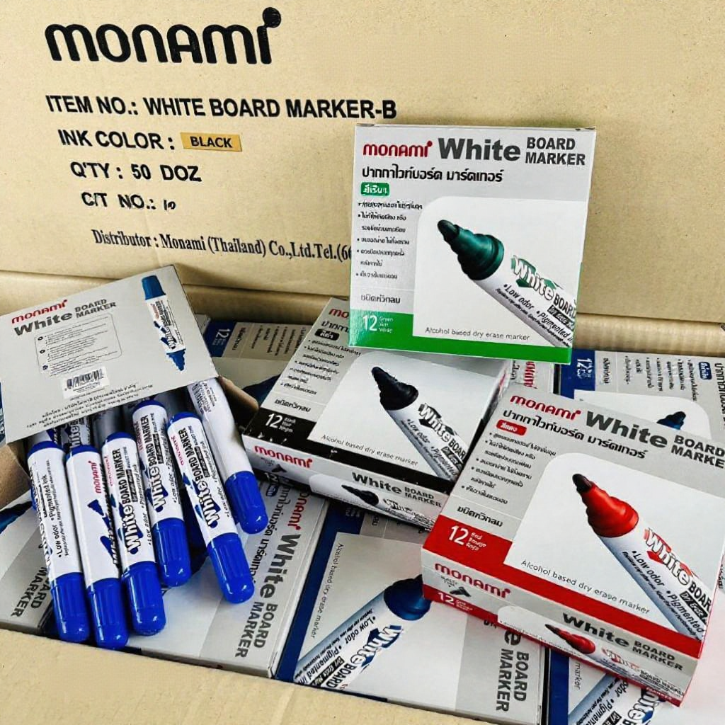 ปากกาไวท์บอร์ดหัวกลม Monami ยกกล่อง 12ด้าม/กล่อง กลิ่นไม่ฉุน