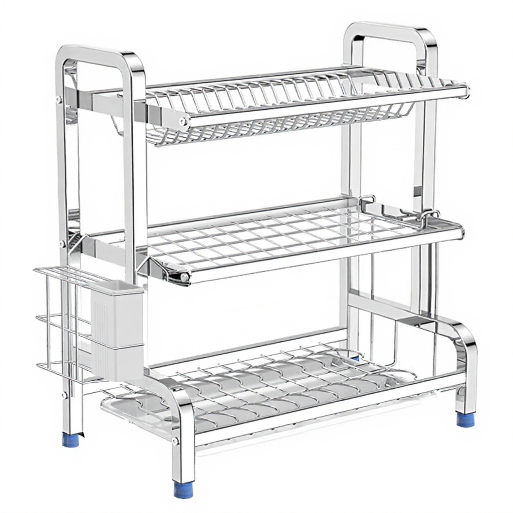 KITART ชั้นวางจาน เหล็กกล้าไร้สนิม 304 / 2 ชั้นพร้อมที่ใส่อุปกรณ์