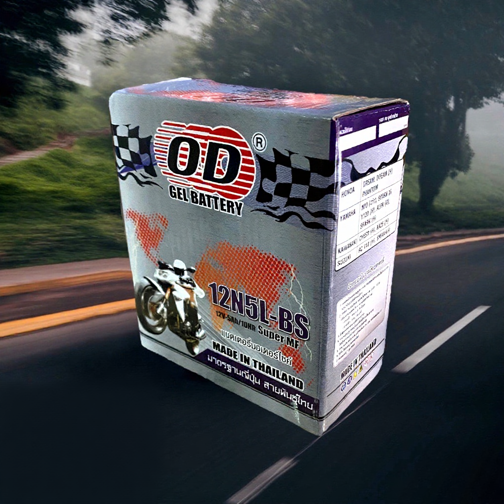 แบตเตอรี่ OD  12N5L-BS (12V 5AH) สำหรับรถจักรยานยนต์