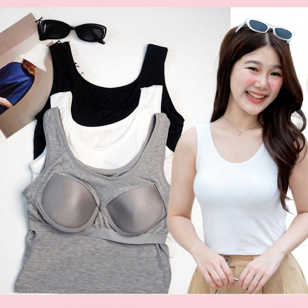 Ninamee เสื้อกล้ามมีบรา ครึ่งตัว อก28-38 นิ้ว ทรงสวย ผ้านิ่มยืดสบาย บราในตัว เสื้อกล้ามผู้หญิง