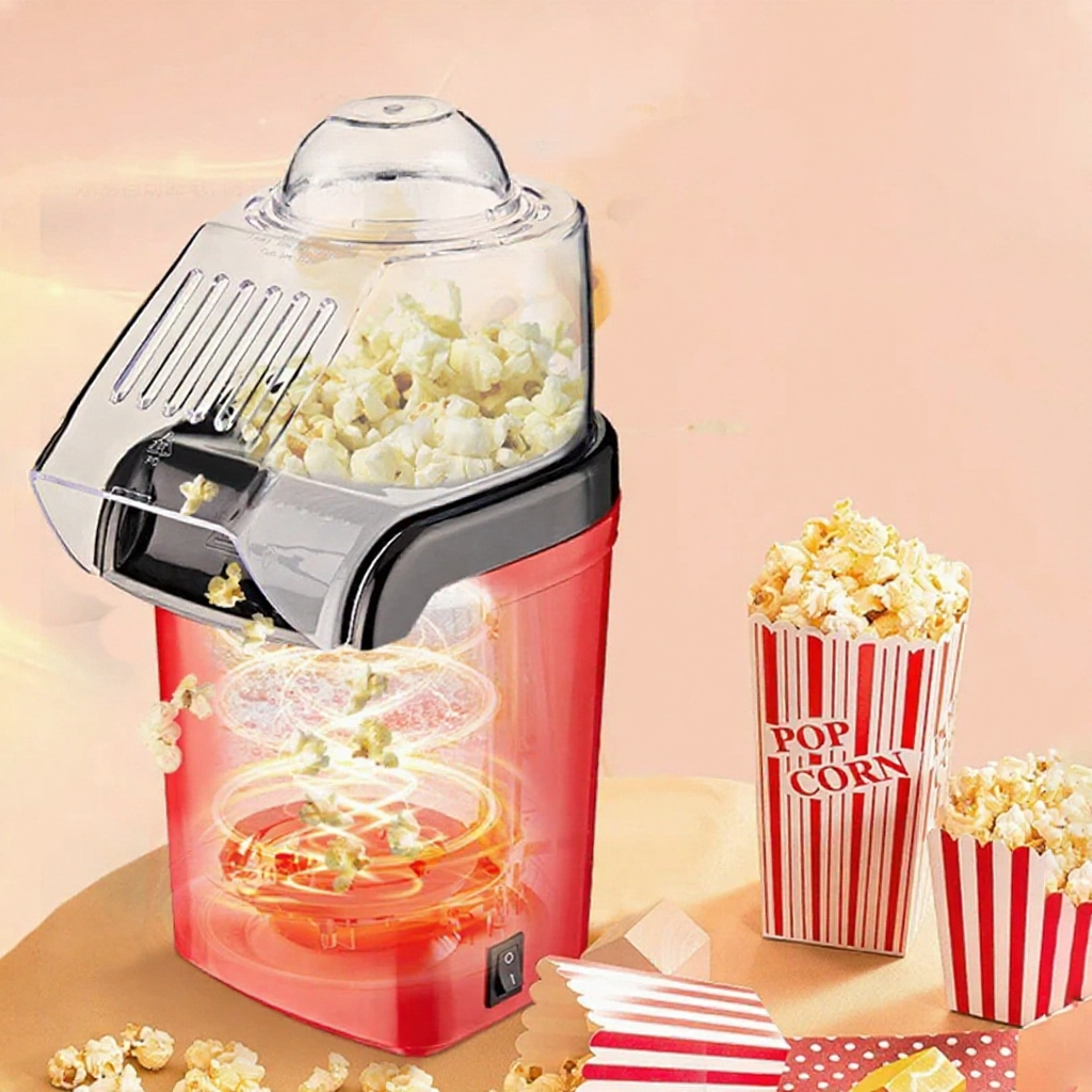 เครื่องทำป๊อปคอร์น Lecon 1200W สีแดง ขนาดกะทัดรัด ใช้งานง่าย