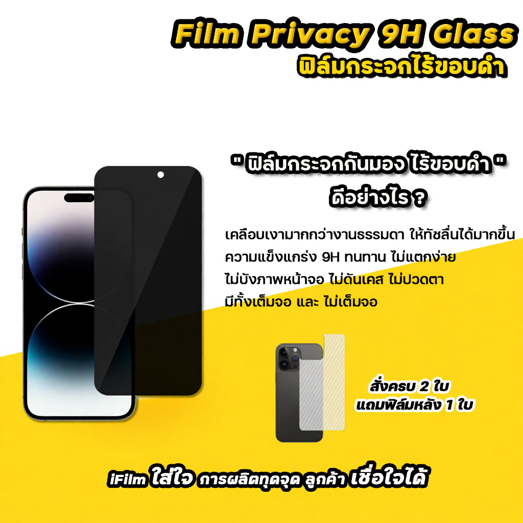 iFIlm ฟิล์มกันมอง ไร้ขอบดำ 9H For iphone หลากหลายรุ่น
