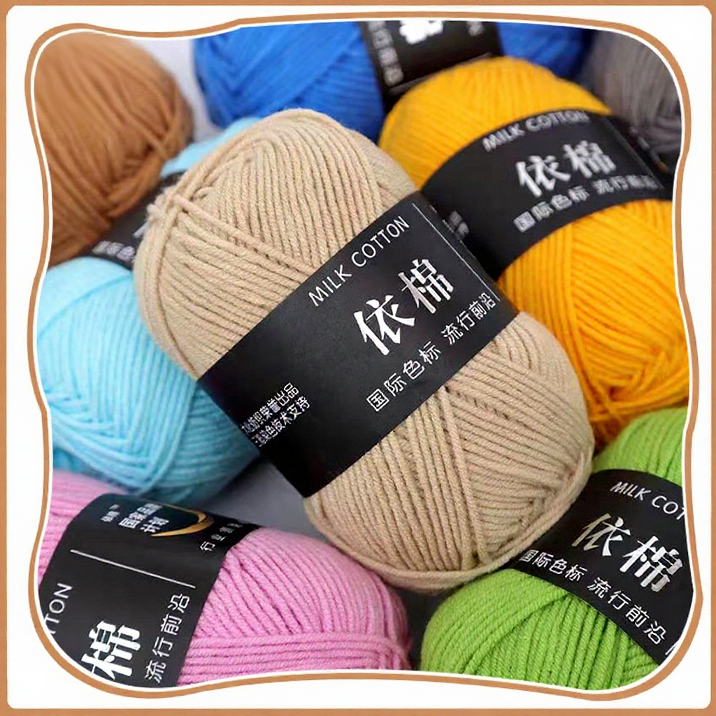 ไหมพรมคอตตอนนม 4ply หลากหลายสี/เข็มถัก