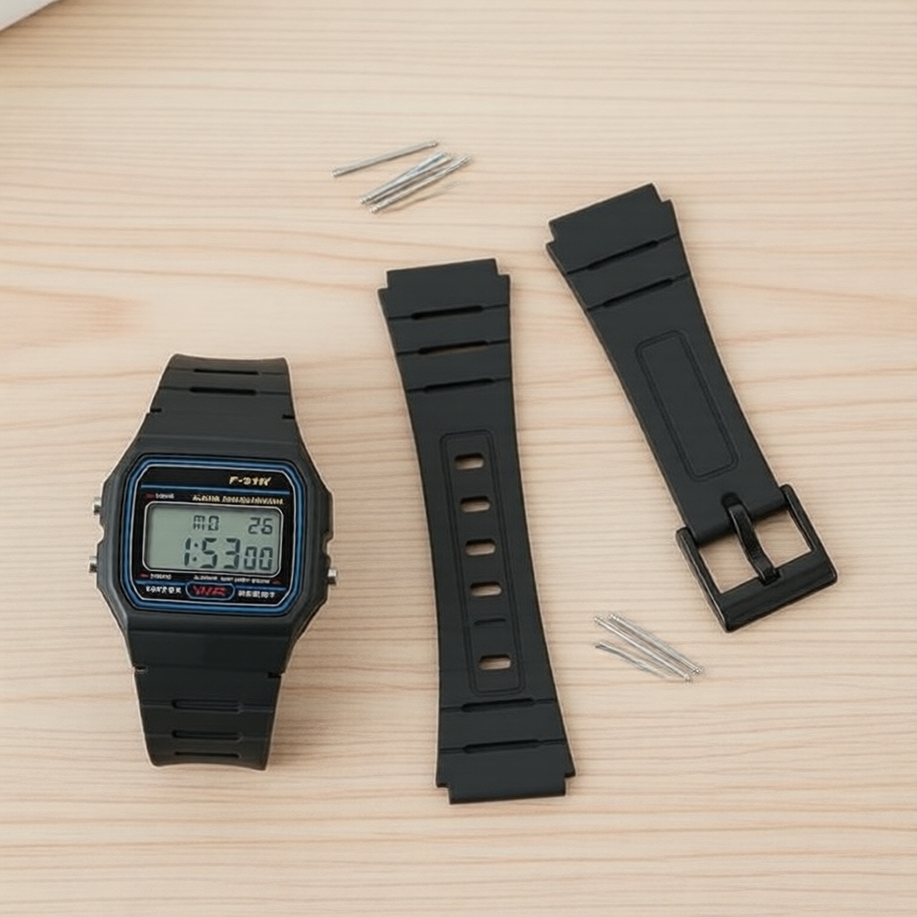 ชุดสายนาฬิกาเรซิ่นสีดําเปลี่ยนสําหรับ Casio F91W A168 A158 AE1200 พร้อมหมุด