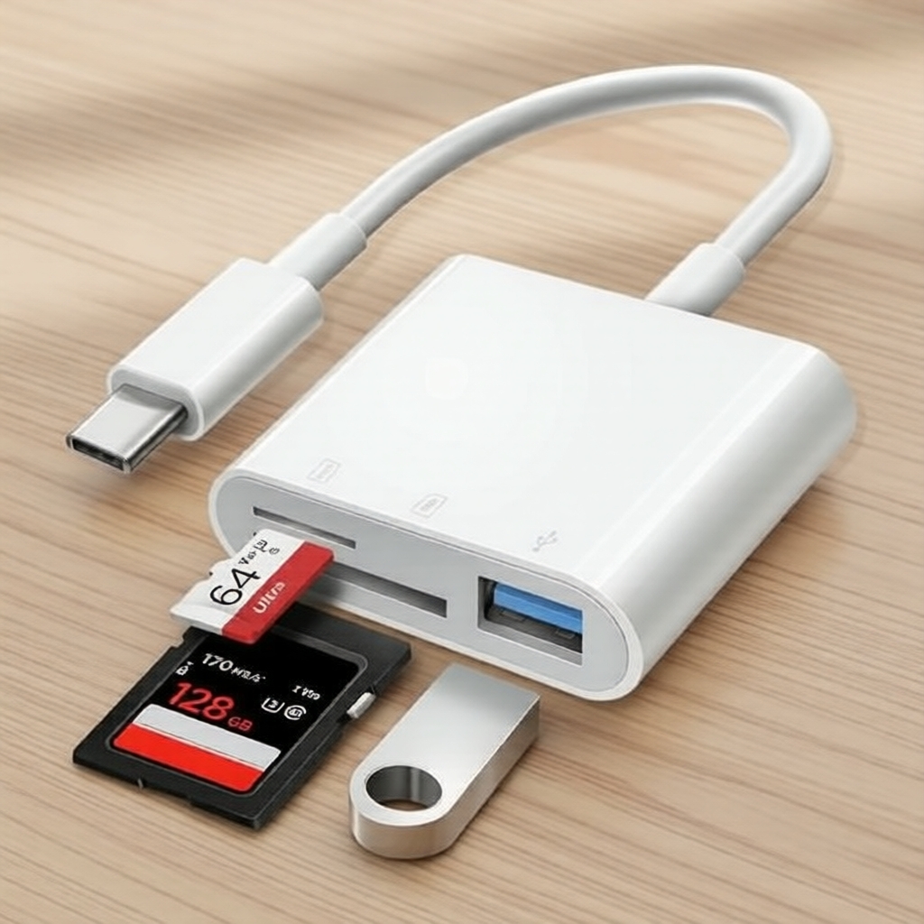 ฮับเครื่องอ่านการ์ดแบบ USB-C สําหรับ iPhone 15/16, Android และแล็ปท็อป: ช่องอ่าน SD/TF และ OTG