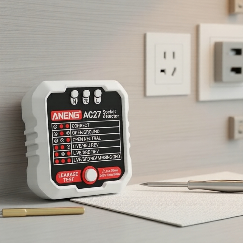 เครื่องทดสอบปลั๊กไฟอัจฉริยะ ANENG AC27: ตรวจสอบขั้วและแรงดันไฟฟ้าเฟส, ปลั๊ก EU/US, RCD 30mA, อุปกรณ์ตรวจสอบเบรกเกอร์วงจร