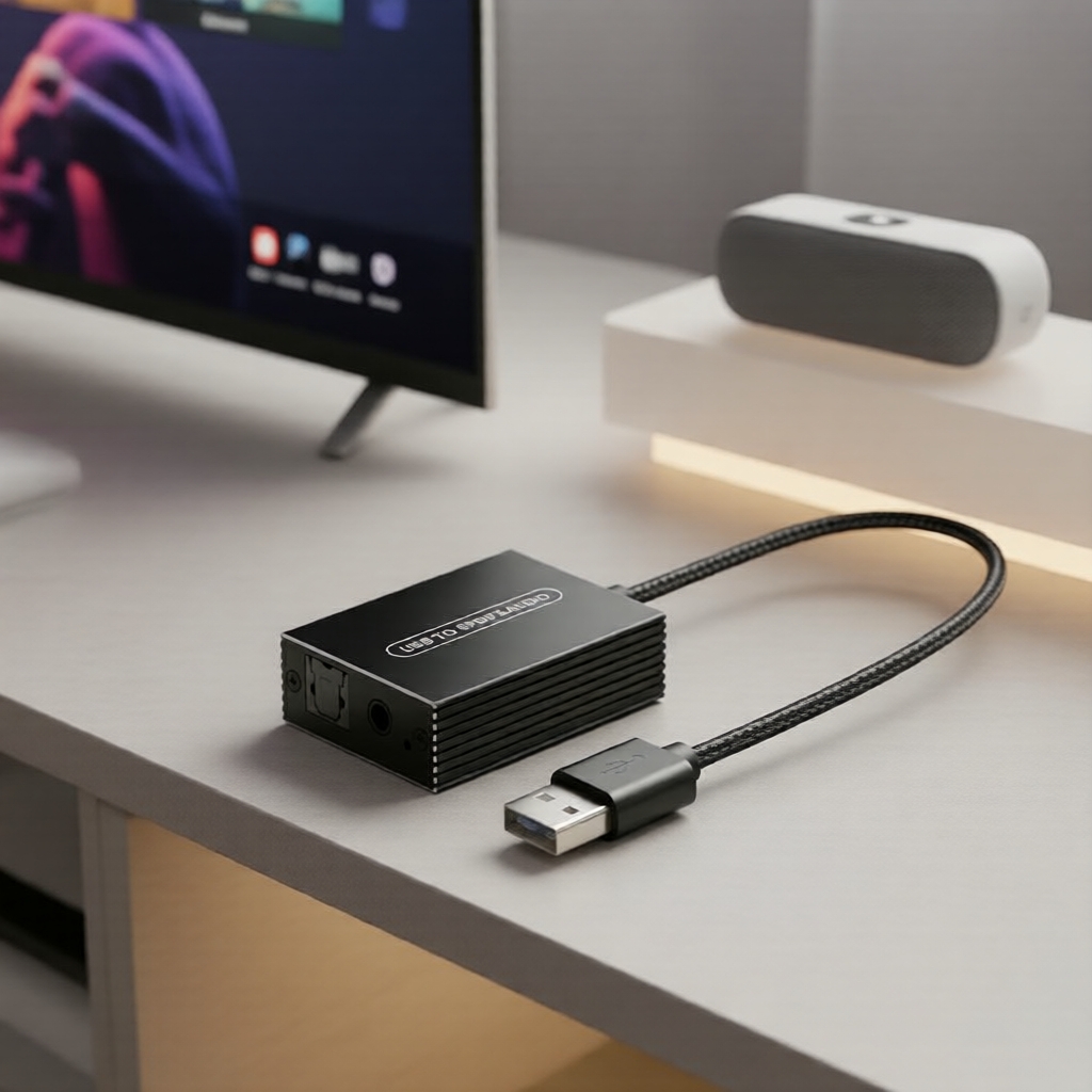 สายแปลง USB เป็นออปติคอลและ AUX 3.5 มม. สําหรับต่อเสียงจาก PC ไปยังระบบเครื่องเสียง