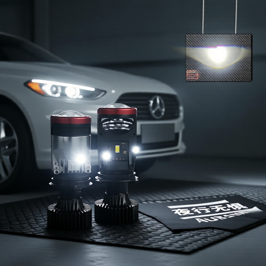 Y7D CSP หลอดไฟหน้า LED ไบ-ซีนอน มินิเลนส์ พร้อมพัดลมเทอร์โบ แสงสูงและต่ํา