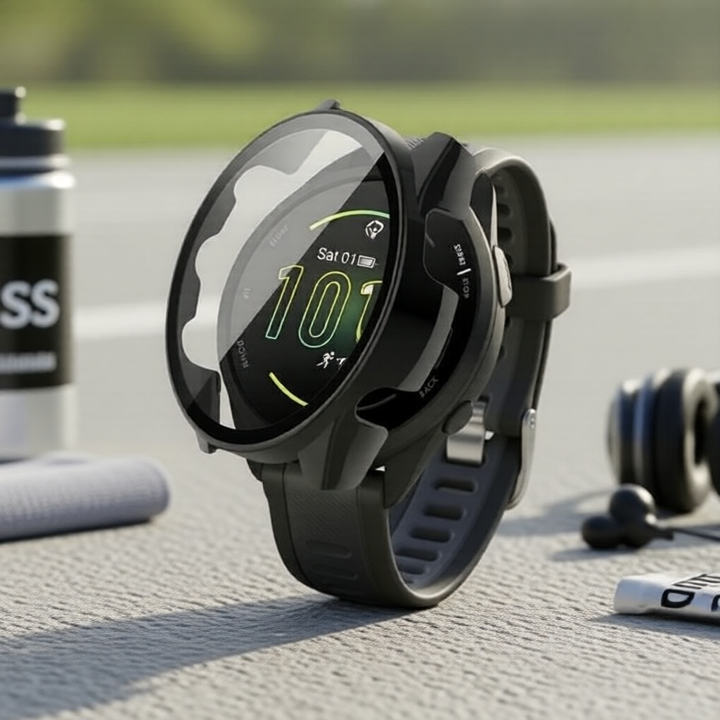 เคสแข็งและฟิล์มกระจกนิรภัยสําหรับ Garmin Forerunner 165/165 Music