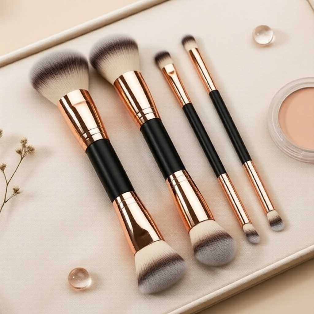 สินค้าขายดี | ชุดแปรงแต่งหน้า 4-in-1 ปลายคู่ สําหรับรองพื้น คอนซีลเลอร์ แป้ง และเบลนด์
