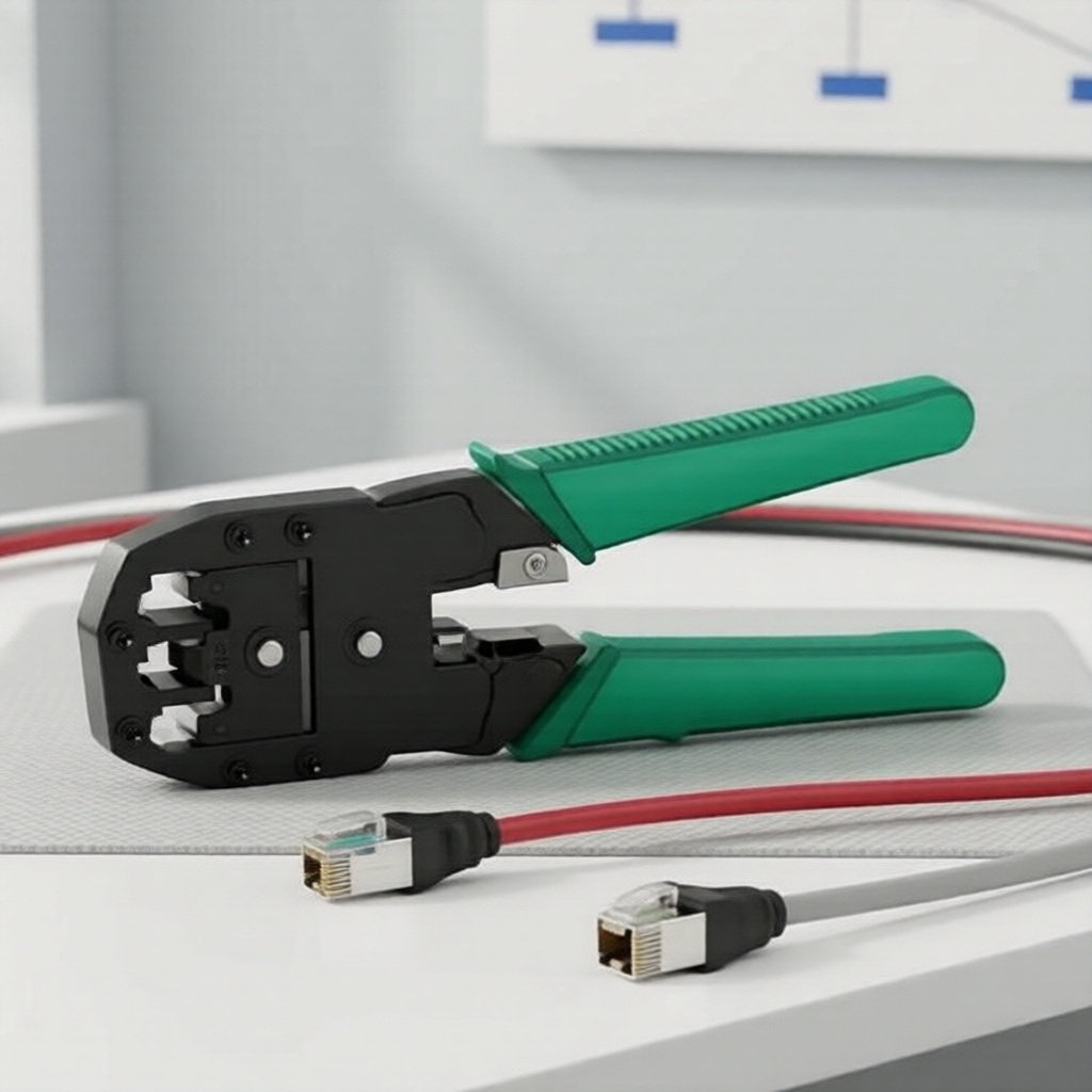 คีมย้ําหัวแลน RJ45 มัลติฟังก์ชัน 4P/6P/8P สําหรับสาย Cat5/Cat5e/Cat6 พร้อมฟังก์ชันปอกสาย ตัดสาย และเ