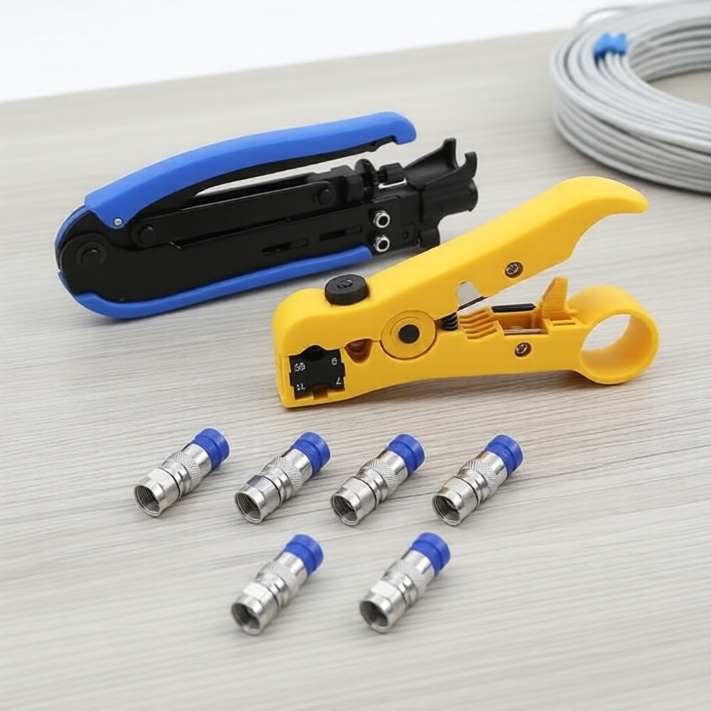 เครื่องมือการบีบอัดโคแอกเชียล Coax Cable Crimper Kit ปรับ Rg6/Rg59/Rg11 75-5 75-7 สาย Coaxial Stripper 12 ชิ้น