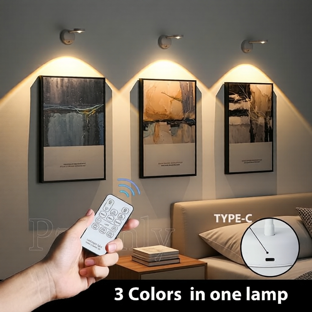 ไฟกลางคืน LED ชาร์จซ้ําได้ เซนเซอร์ตรวจจับความเคลื่อนไหว ควบคุมด้วยรีโมท 3 สี ใช้พลังงานผ่าน USB