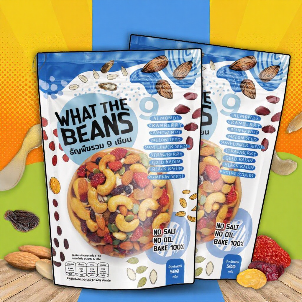 ธัญพืชรวม 9 เซียน WHAT THE BEANS 500 1,000 กรัม ไม่ใส่เนย ไม่ใส่น้ำตาล รสธรรมชาติ