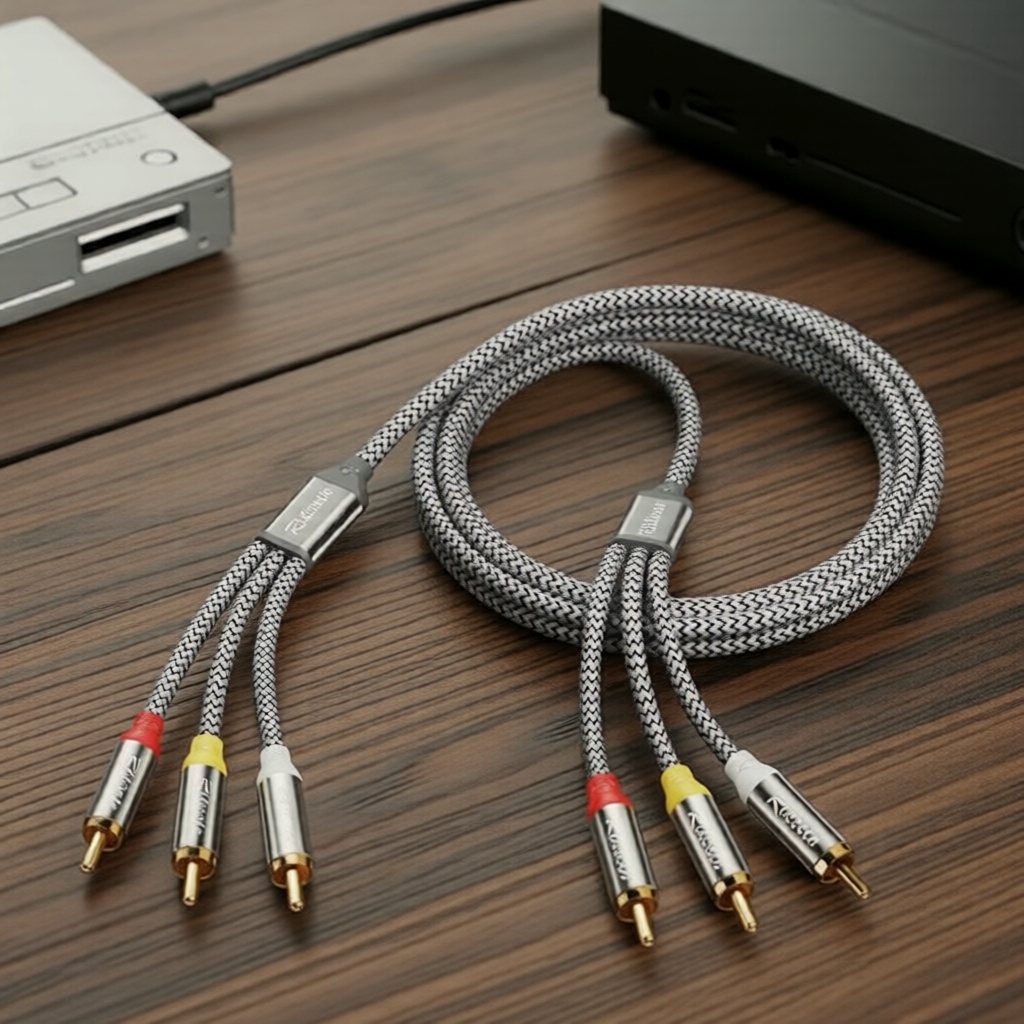 Riksoin 2M/6.6FT สาย AV ถัก 3RCA เป็น 3RCA สําหรับแอมป์ Pro