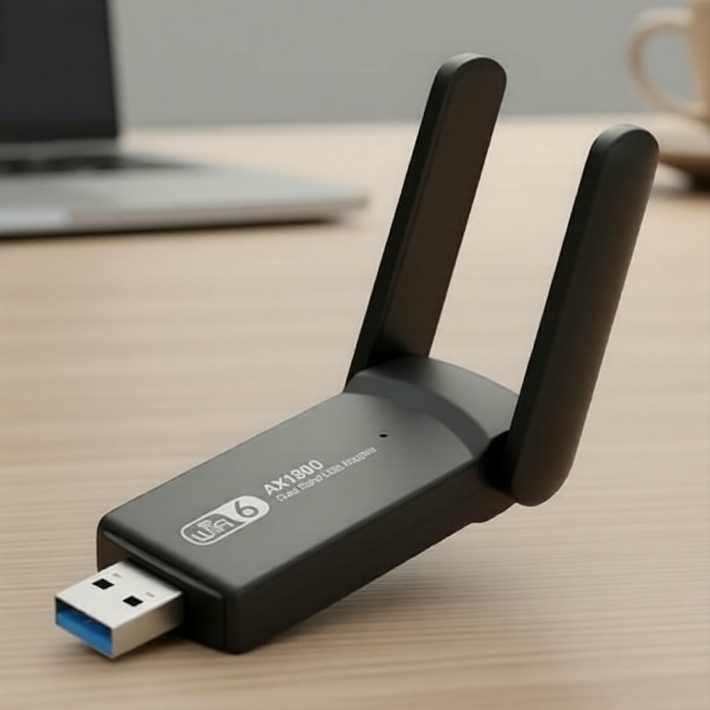 อะแดปเตอร์ USB 3.0 AX1800 WiFi 6 ความเร็ว 1800Mbps, ดูอัลแบนด์ 2.4/5.8GHz, เสาอากาศ 2x5dBi