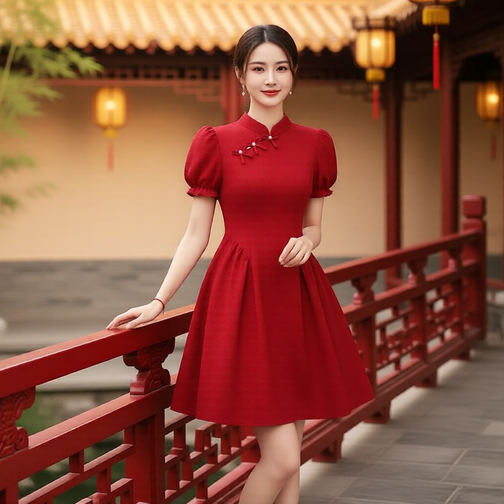 ชุดเดรสผู้หญิงสีแดง กระดุมหน้า สไตล์หรูหรา เหมาะสําหรับฤดูใบไม้ผลิ/ฤดูร้อน L156AD289