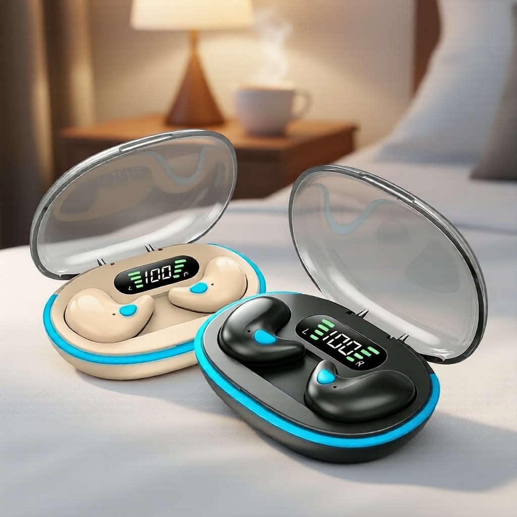 Hqai X55 หูฟัง Sleeping จอแสดงผล LED หูฟังเสียงไฮไฟชุดหูฟังเสียงรบกวน Cancelling หูฟังกันน้ําสําหรับ