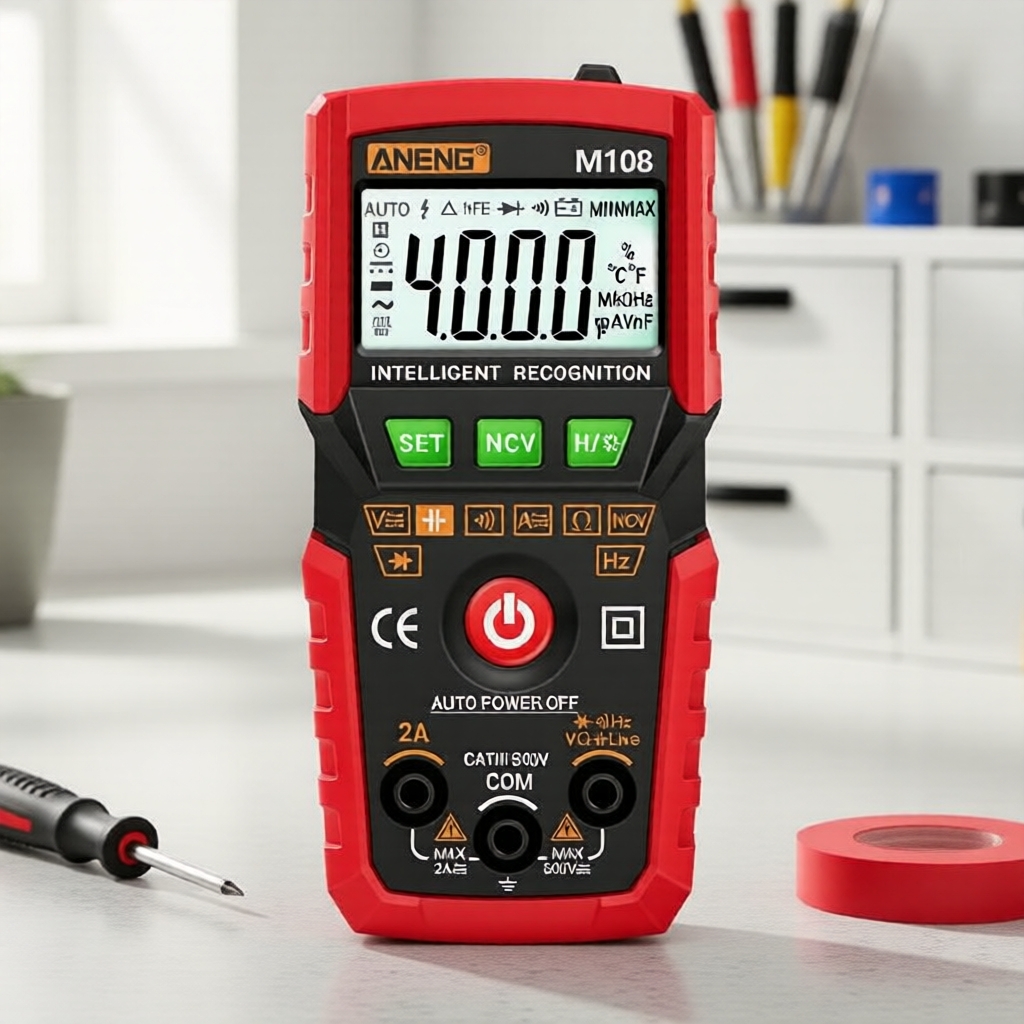 ANENG M108 มัลติมิเตอร์ดิจิทัลมินิ 4000 นับ วัดไฟอัตโนมัติ AC/DC และ NCV, หน้าจอมีไฟพื้นหลัง พร้อมไฟฉายในตัว