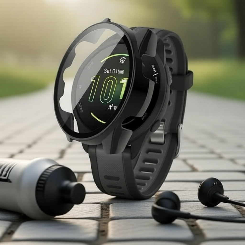 เคสพีซีกันกระแทกพร้อมกระจกนิรภัย สําหรับ Garmin Forerunner 165/165 Music