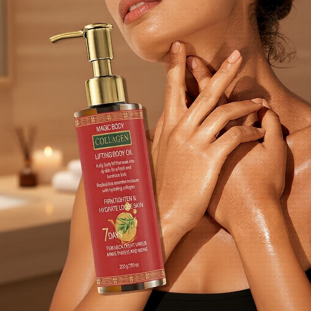 น้ํามันนวดกระชับผิว 7 วัน Collagen 7 Days Firming Body Oil 200 กรัม ปั๊มขวด ทาแขนและลําคอ