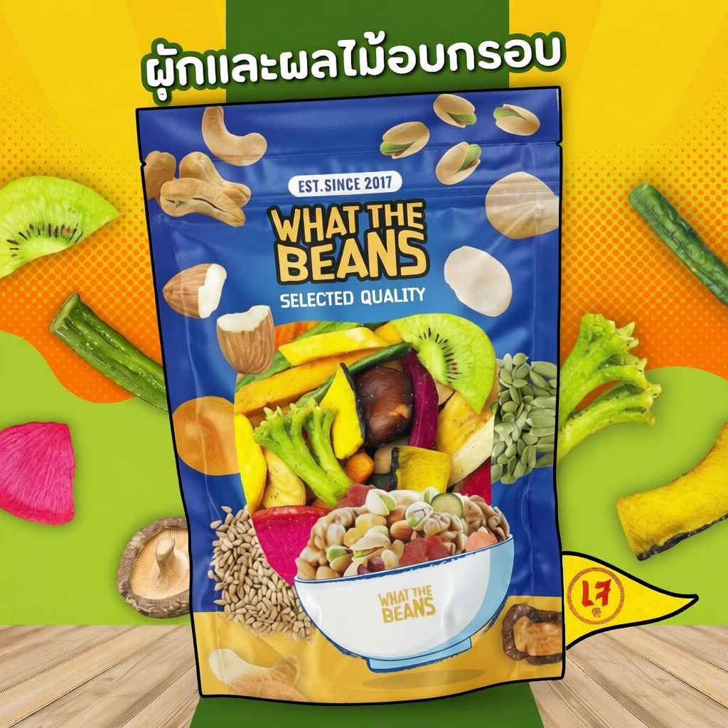 ผักและผลไม้อบกรอบ 10ชนิด WHAT THE BEANS ผลิตสดใหม่ทุกวัน