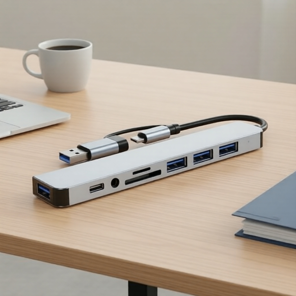 ฮับ USB C ตัวแยกพอร์ต 8 ใน 2 ตัวขยาย พร้อมพอร์ต USB 4 พอร์ต USB-C 1 อ่านการ์ด TF/SD เอาต์พุตเสียง รอ
