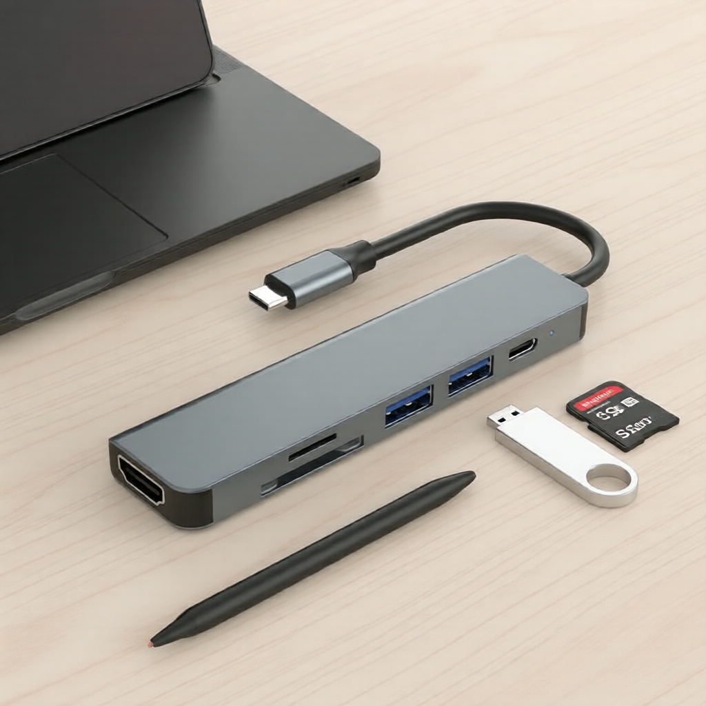 USB 6-in-1 Type-C Hub ไปยังอะแดปเตอร์ HDMI 4K USB C Hub พร้อม Hub TF SD Reader Slot PD สําหรับ MacBo