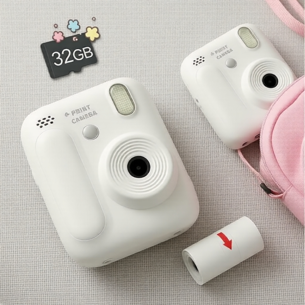 กล้อง พิมพ์ทันที FHD Selfie Digital Video พร้อมกระดาษ 5 ม้วน 32GB การ์ดของขวัญวันเกิดคริสต์มาสสําหรับเด็ก