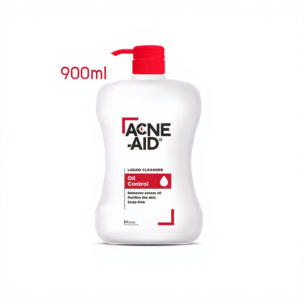 Acne-aid liquid 900 ml. สีแดง  ทำความสะอาดผิวหน้า เป็นสิว หน้ามัน