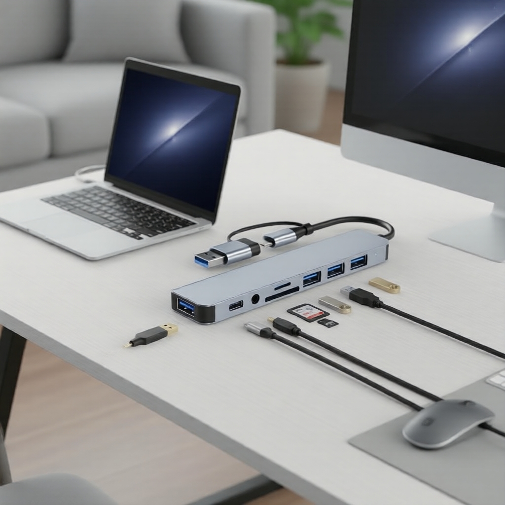 ฮับ USB C แบบ 8-in-2 Docking Station ความเร็วสูง 5Gbps อะแดปเตอร์ OTG แปลง Type C เป็น USB 3.0 สําหรับแล็ปท็อป