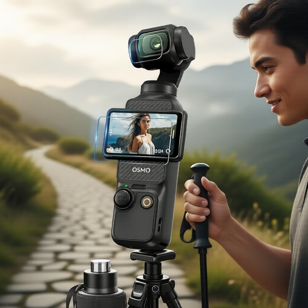 แพ็คฟิล์มกระจกนิรภัย 9H ใส ความละเอียดสูง 2+2 แผ่น สําหรับเลนส์จอ DJI Osmo Pocket 3 Creator Combo - อุปกรณ์เสริมวีล็อกเดินทางฤดูหนาว (ไม่รวมกล้อง)