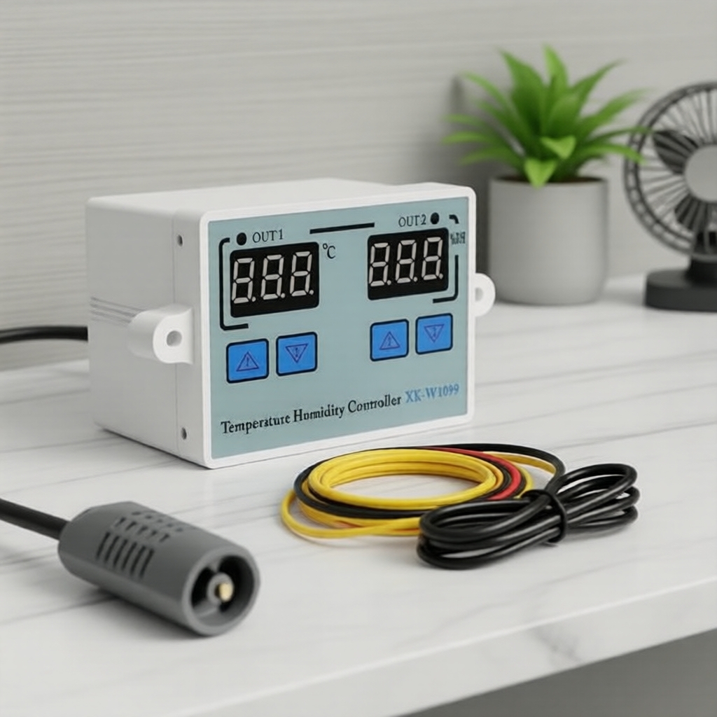 XK-W1099 ตัวควบคุมความชื้นและอุณหภูมิแบบดิจิทัล, 110V-220V, จอแสดงผล LED, สําหรับควบคุมความเย็นและให