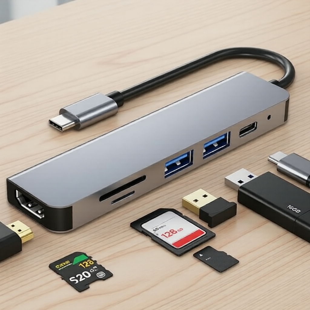 Type C Hub 6 in 1 TF SD Card Reader อะแดปเตอร์สําหรับแล็ปท็อป PC Multi Port HDMI 4K USB3.0 100W PD Charge